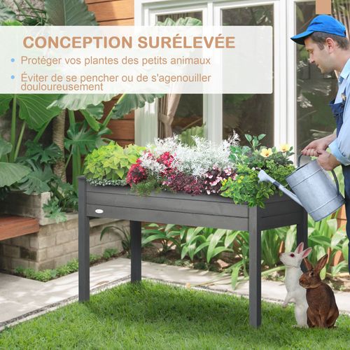 Jardinière Sur Pieds Potager Inserts D'irrigation + Feutre De Drainage Sapin Gris