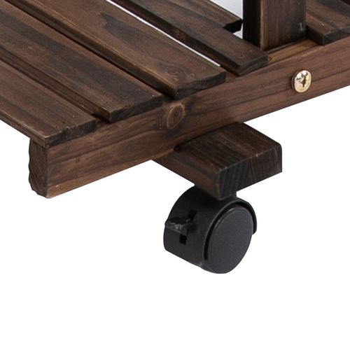 Étagère à Fleurs Support De Plantes 4 Niveaux Roulettes Bois Sapin Carbonisé