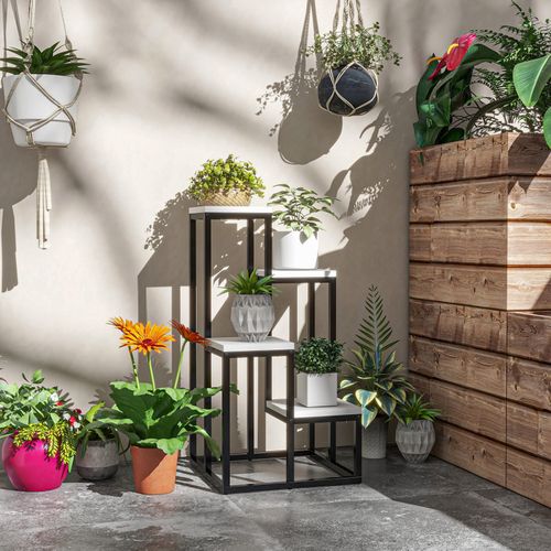 Porte-plantes Style Industriel 4 Étagères Métal Sapin