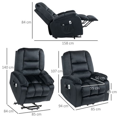 Fauteuil De Massage Releveur Chauffant - 2 Télécommandes - Velours Noir