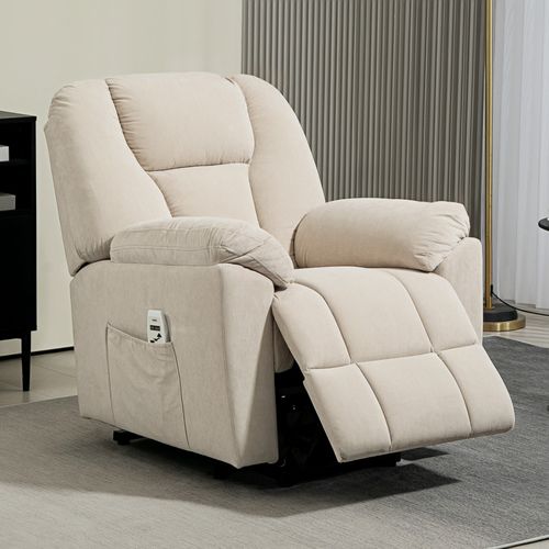 Fauteuil Releveur Massant Chauffant Inclinable Relevable Tissu Beige