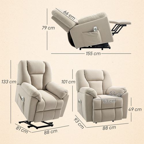 Fauteuil Releveur Massant Chauffant Inclinable Relevable Tissu Beige