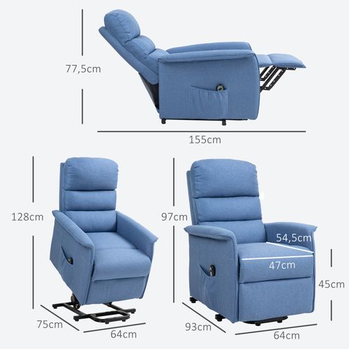Fauteuil Releveur De Relaxation Réglable Électrique Tissu Bleu