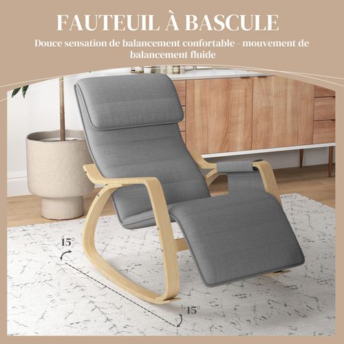 Fauteuil à Bascule Relax Repose-pied Réglable Bois Tissu