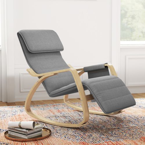 Fauteuil à Bascule Relax Repose-pied Réglable Bois Tissu