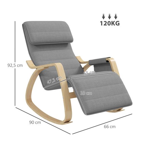 Fauteuil à Bascule Relax Repose-pied Réglable Bois Tissu