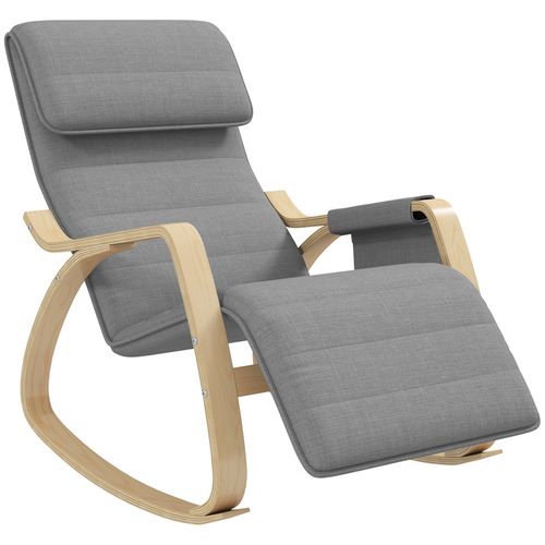 Fauteuil à Bascule Relax Repose-pied Réglable Bois Tissu