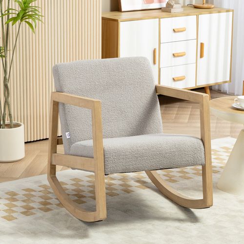 Fauteuil Lounge à Bascule Bois Hévéa Effet Peau De Mouton