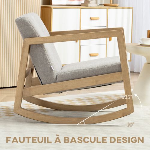 Fauteuil Lounge à Bascule Bois Hévéa Effet Peau De Mouton