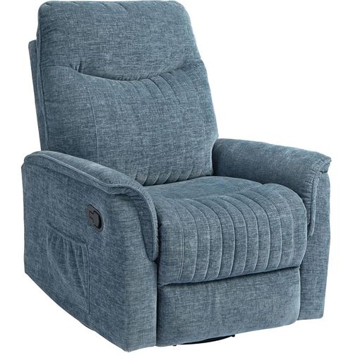 Fauteuil Relax Inclinable Pivotant Repose-pieds Rétractable Tissu Bleu Chiné