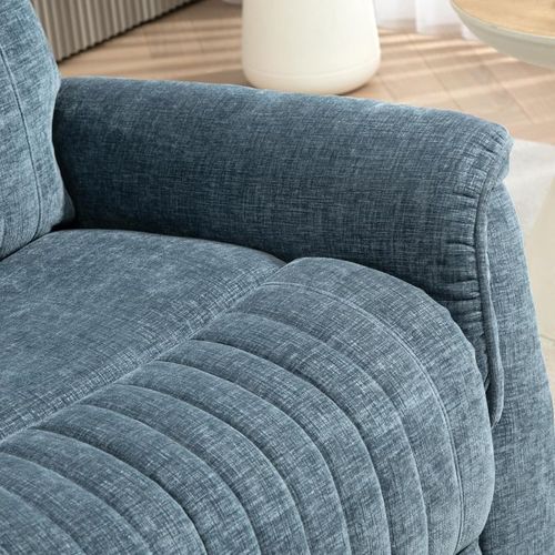 Fauteuil Relax Inclinable Pivotant Repose-pieds Rétractable Tissu Bleu Chiné