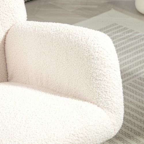 Fauteuil à Bascule Style Nordique Bois Hévéa Effet Laine Bouclée