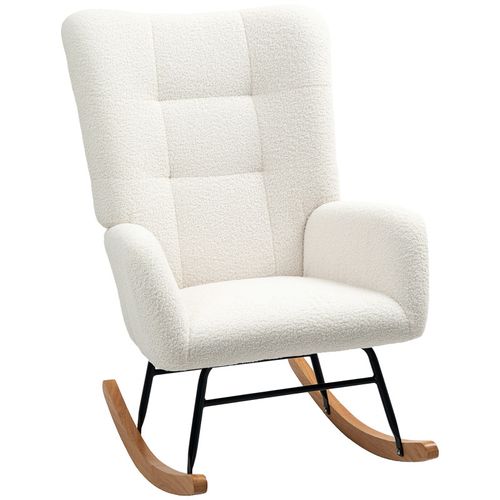 Fauteuil à Bascule Style Nordique Bois Hévéa Effet Laine Bouclée