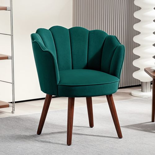 Fauteuil Design Coquillage Piètement Bois Hévéa Velours