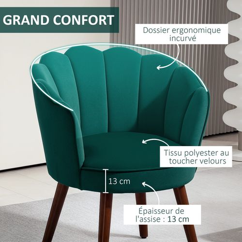 Fauteuil Design Coquillage Piètement Bois Hévéa Velours