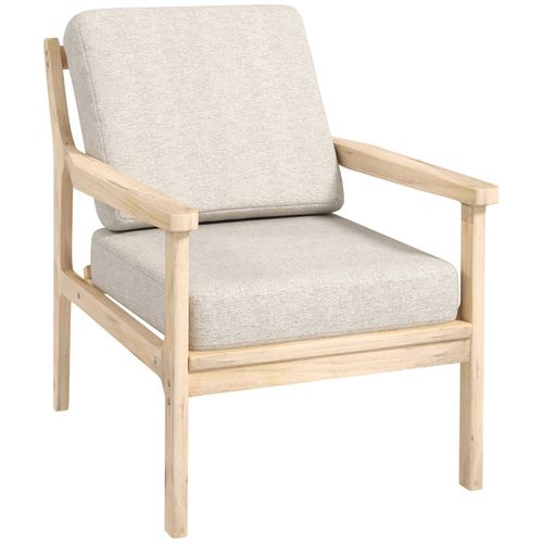 Fauteuil Lounge Style Nordique Bois Naturel Tissu Beige