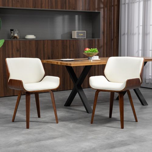 Lot De 2 Chaises Design Vintage Bois Aspect Noyer Pu Tissu