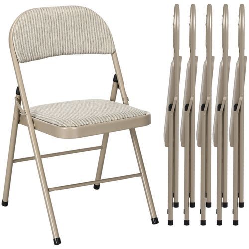 Lot De 6 Chaises Pliantes Assise Dossier Rembourrés Acier Tissu Beige