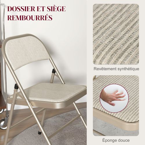 Lot De 4 Chaises Pliantes Assise Dossier Rembourrés Acier Tissu Beige