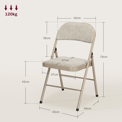 Lot De 4 Chaises Pliantes Assise Dossier Rembourrés Acier Tissu Beige