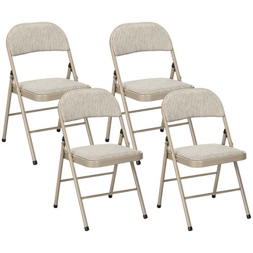 Lot De 4 Chaises Pliantes Assise Dossier Rembourrés Acier Tissu Beige