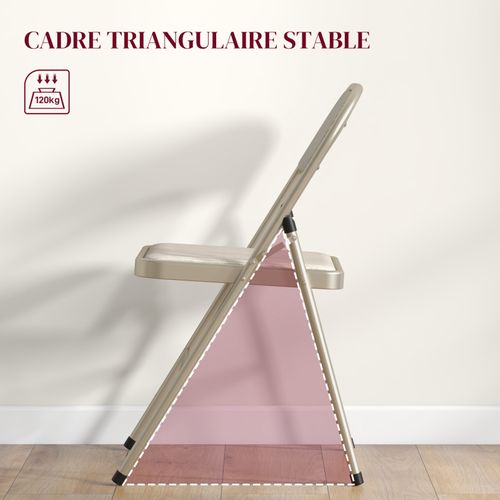 Lot De 4 Chaises Pliantes Assise Dossier Rembourrés Acier Tissu Beige