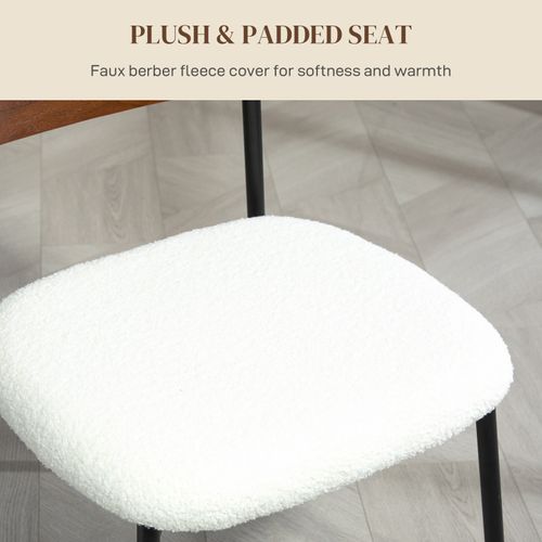 Lot De 2 Chaises Style Vintage Métal Noir Aspect Bois Effet Laine Bouclée Blanc Crème