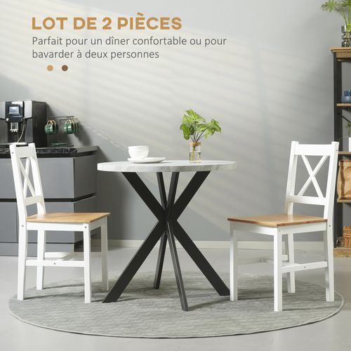 Lot De 2 Chaises De Salle à Manger Esprit Campagne Bois Blanc