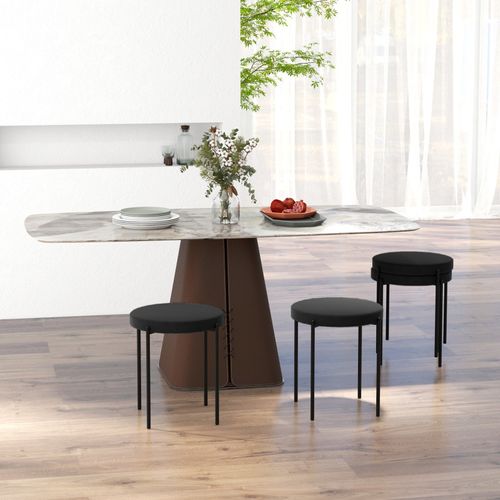 Lot De 4 Tabourets Empilables Métal Assise Rembourrée Velours Noir