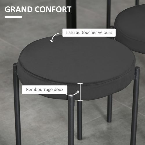 Lot De 4 Tabourets Empilables Métal Assise Rembourrée Velours Noir