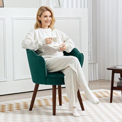 Fauteuil Design Coquillage Piètement Bois Hévéa Velours