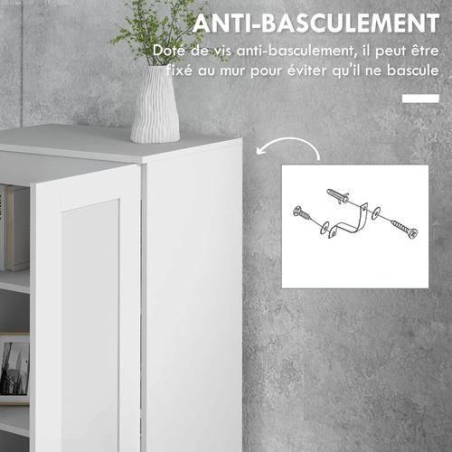 Armoire 2 Portes 4 Étagères Poignées Métal Noir Panneaux Blanc