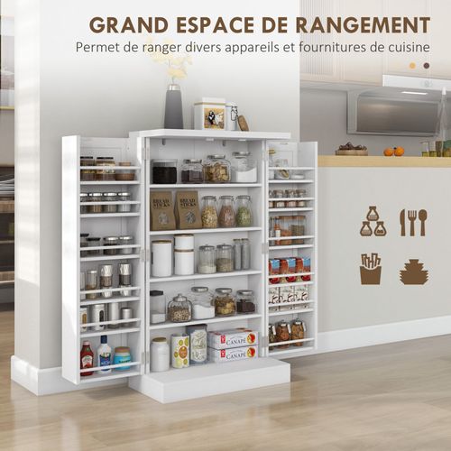 Armoire De Cuisine 2 Portes Total 14 Étagères Mdf Blanc