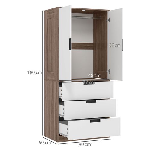 Armoire De Chambre 2 Portes - Penderie, 3 Tiroirs - Blanc Effet Bois