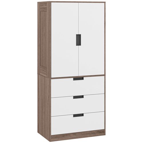 Armoire De Chambre 2 Portes - Penderie, 3 Tiroirs - Blanc Effet Bois
