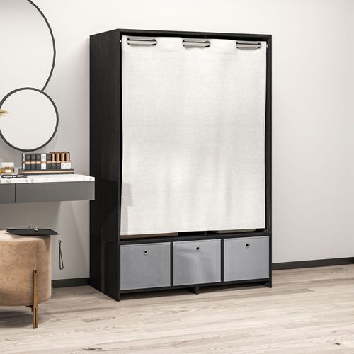 Vestiaire D'entrée Avec Barre De Penderie 3 Niches 3 Tiroirs Et Rideau Tissu