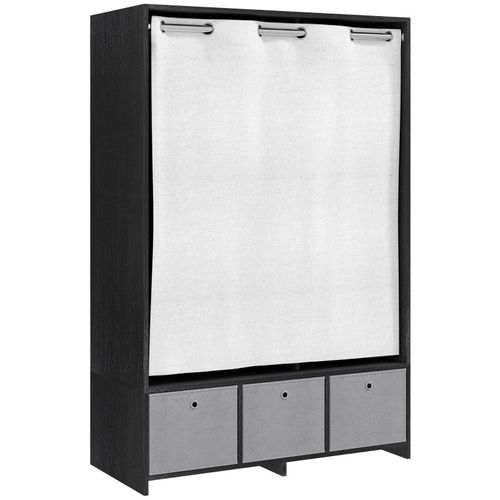 Vestiaire D'entrée Avec Barre De Penderie 3 Niches 3 Tiroirs Et Rideau Tissu