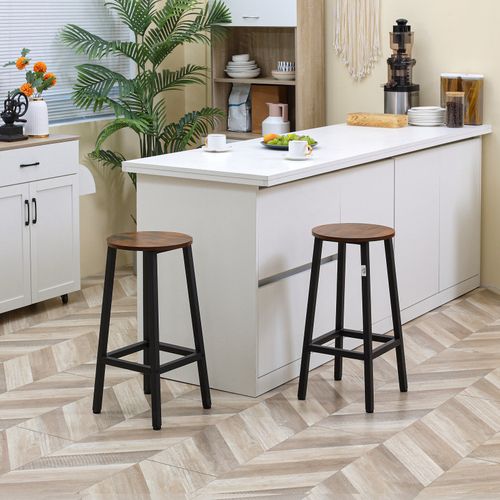 Lot De 2 Tabourets De Bar Steffen Noir Et Bois Vieilli