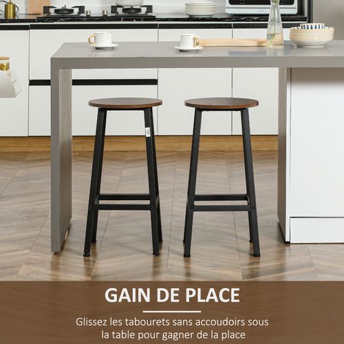 Lot De 2 Tabourets De Bar Steffen Noir Et Bois Vieilli