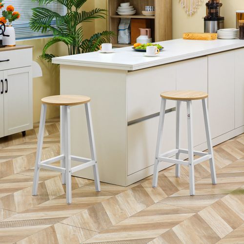 Lot De 2 Tabourets De Bar Safren Blanc Et Bois Naturel