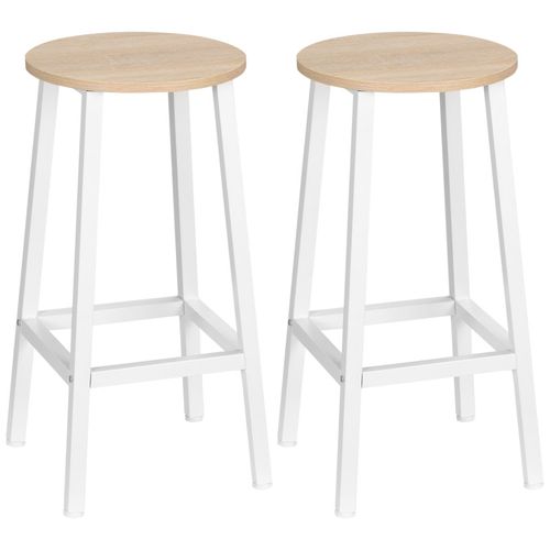 Lot De 2 Tabourets De Bar Safren Blanc Et Bois Naturel