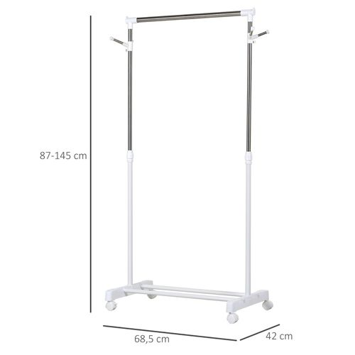 Portant à Vêtements Ajustable Sur Roulettes Wally Blanc Et Argent