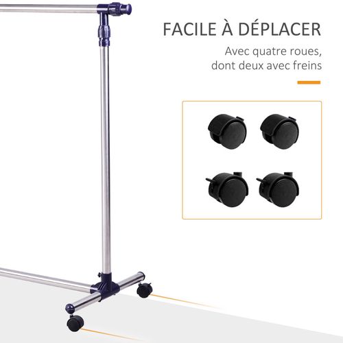 Portant à Vêtements Ajustable Sur Roulettes Kanty Acier