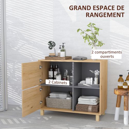 Meuble Bas Salle De Bain Cunjo Aspect Bois Naturel 