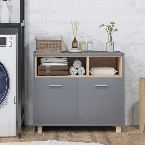 Meuble Bas Salle De Bain Banny Gris Et Bois