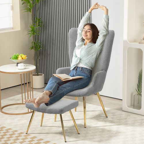 Ensemble Fauteuil Et Repose-pieds Gussy Gris Et Doré 