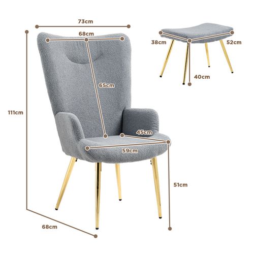 Ensemble Fauteuil Et Repose-pieds Gussy Gris Et Doré 