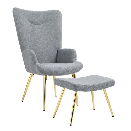 Ensemble Fauteuil Et Repose-pieds Gussy Gris Et Doré 