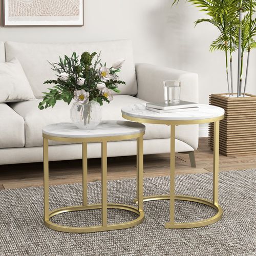 Lot De 2 Tables Basses Gigognes Thanis Aspect Marbre Et Doré