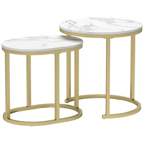 Lot De 2 Tables Basses Gigognes Thanis Aspect Marbre Et Doré